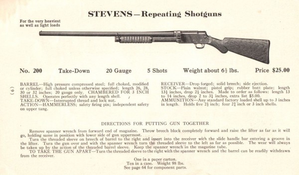 No. 200 20-gauge Catalogue No. 54.jpg (112.68 KiB) Viewed 13188 times J. Stevens Arms & Tool Co. Catalogue No. 54