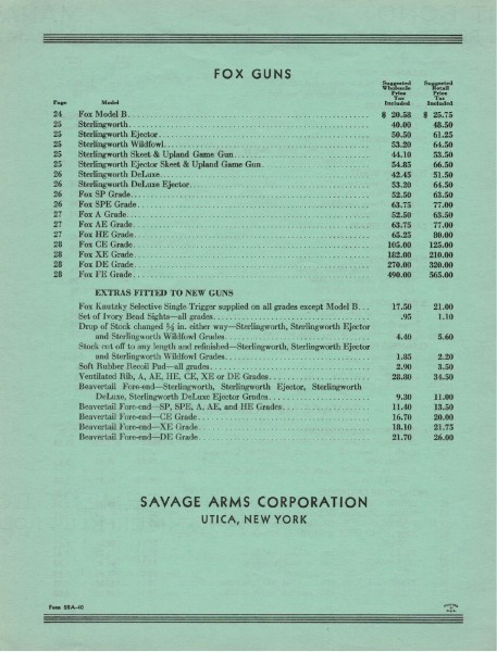 January 2, 1940, price list